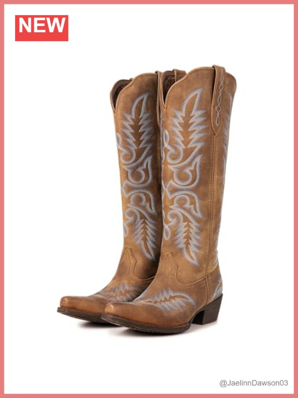 Western Cowboy Boots Knee High Leather Snip Toe Chunky Heel Women